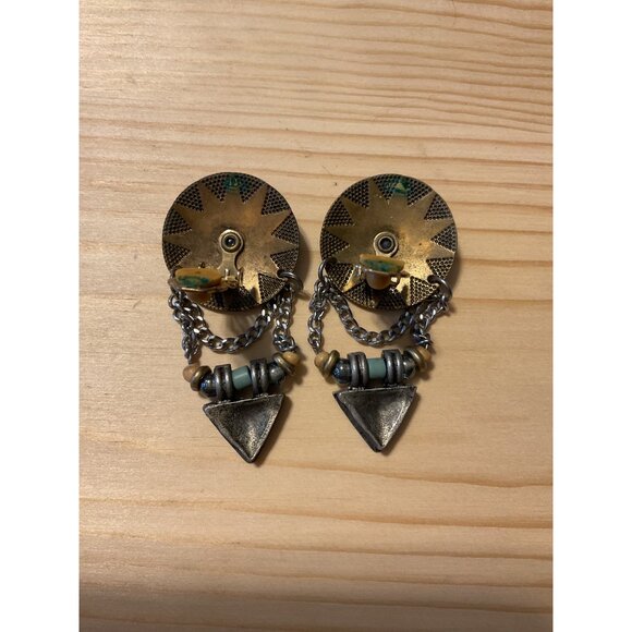 Vintage Sun & Triangle Clip-On Earrings - Unique Boho Style - Picture 3 of 4